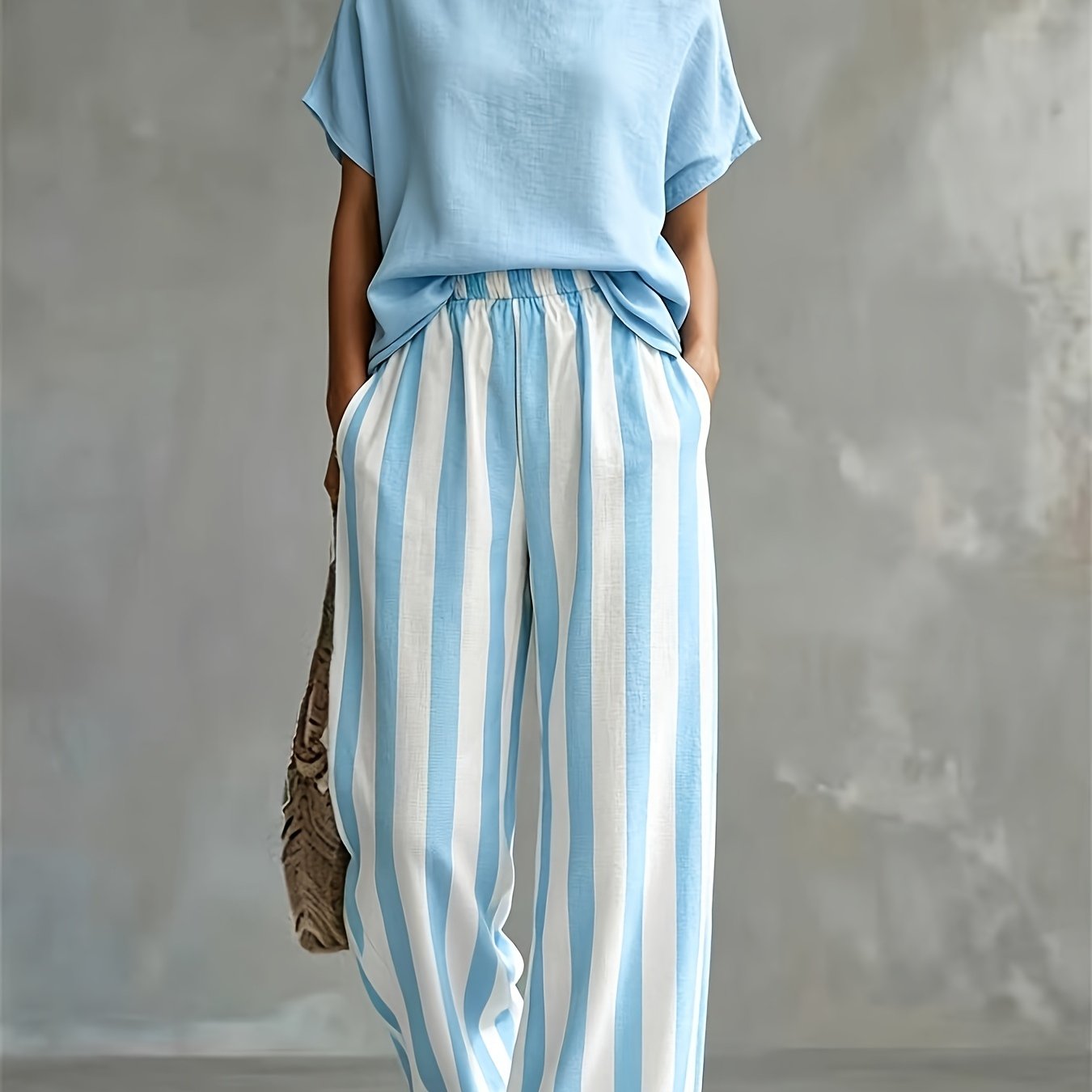 Striped Wide Leg Two Piece Set for Vacation Style