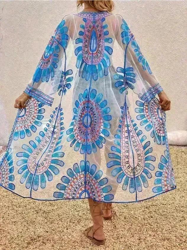 Vibrant Floral Stitching Boho Beach Cover-up Lace Bikini