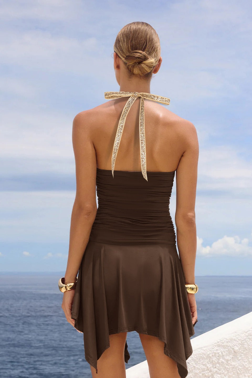 Vintage Deep V Ethnic Tape Irregular Mini Dress