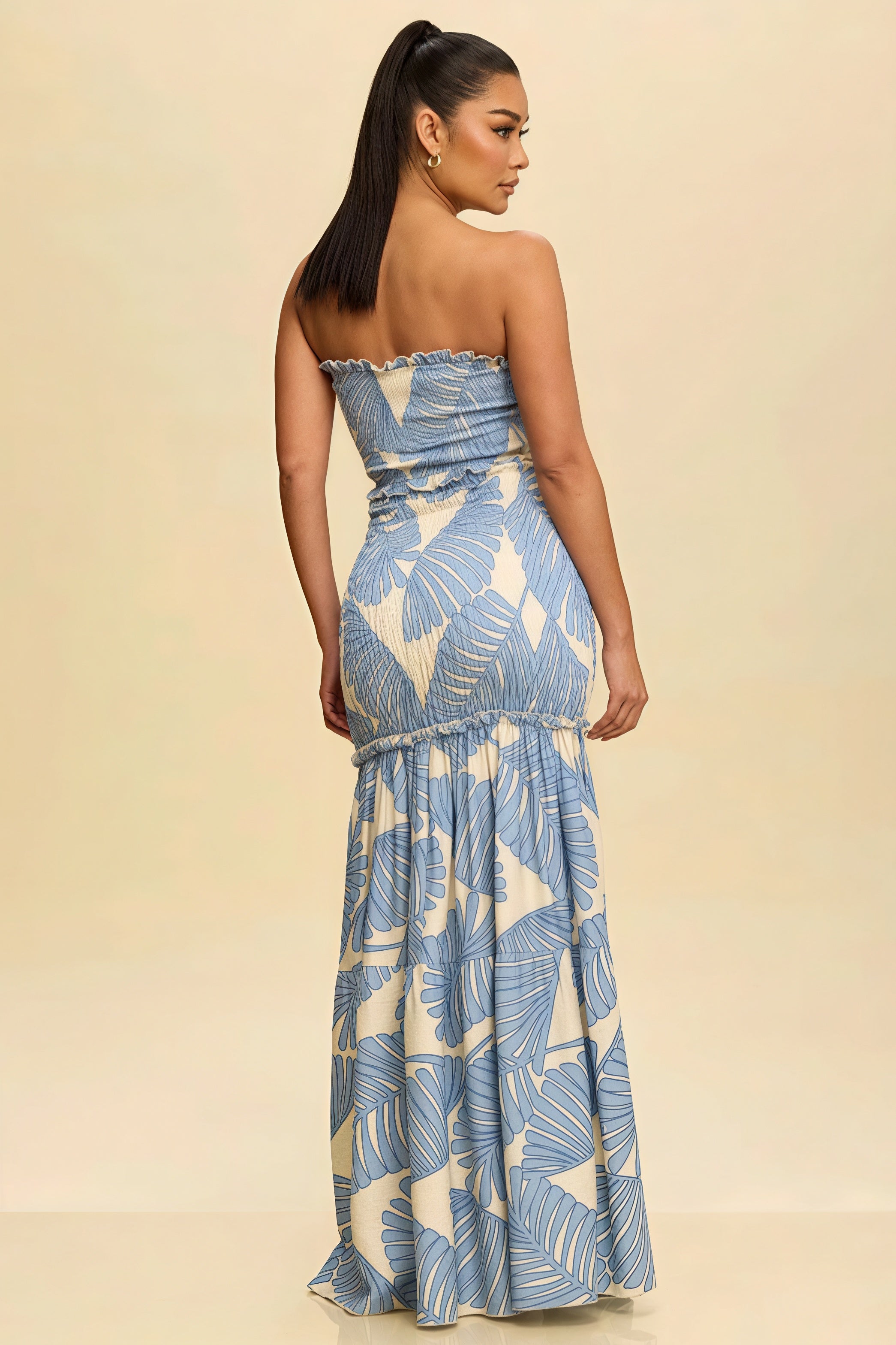 Printed Strapless Cutout Maxi Dress