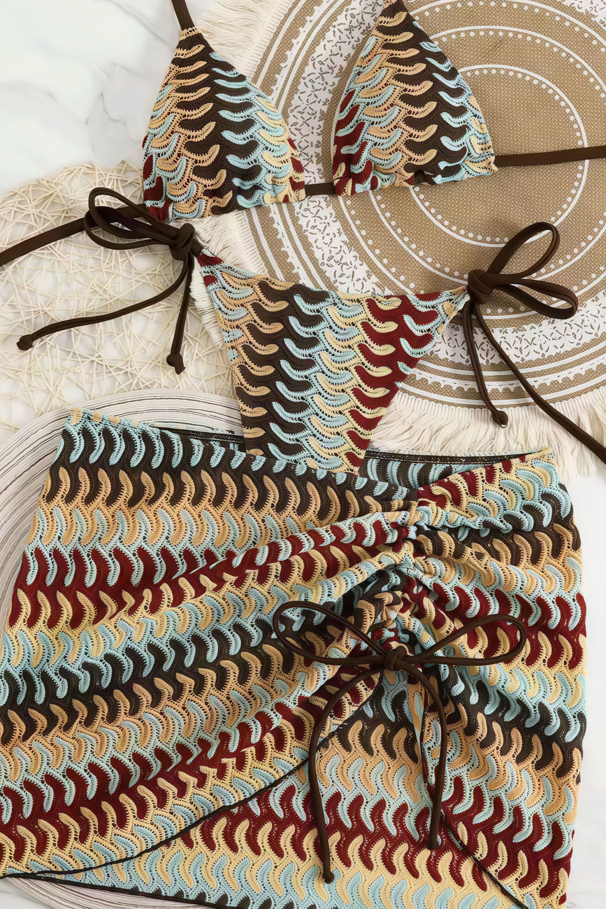 Sexy Striped Tie Three Piece Swim Set