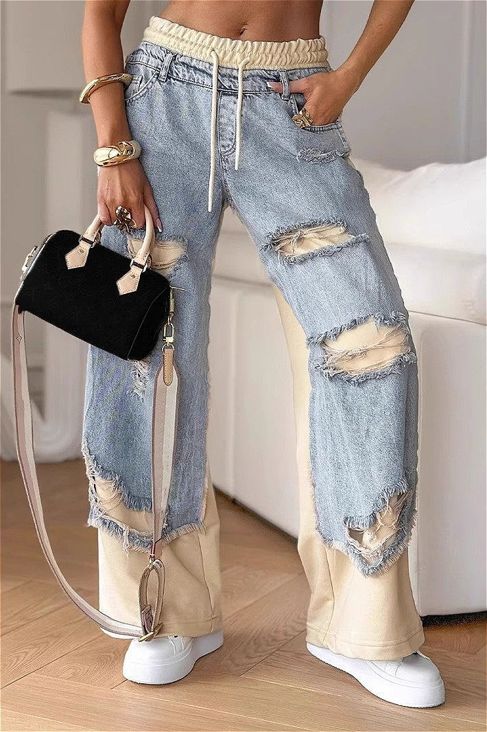 Distressed Tie Detail Streetwear Jeans