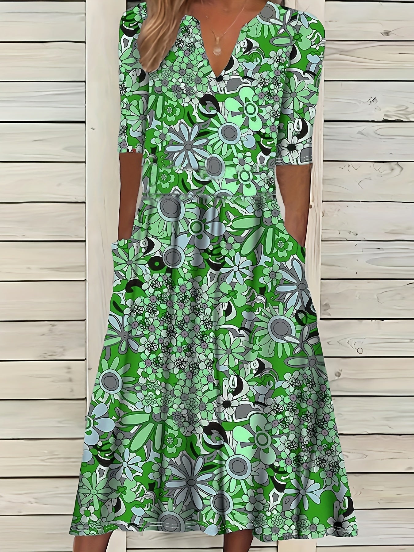 Gabi-Elegant Floral Print V-Neck Midi Dress