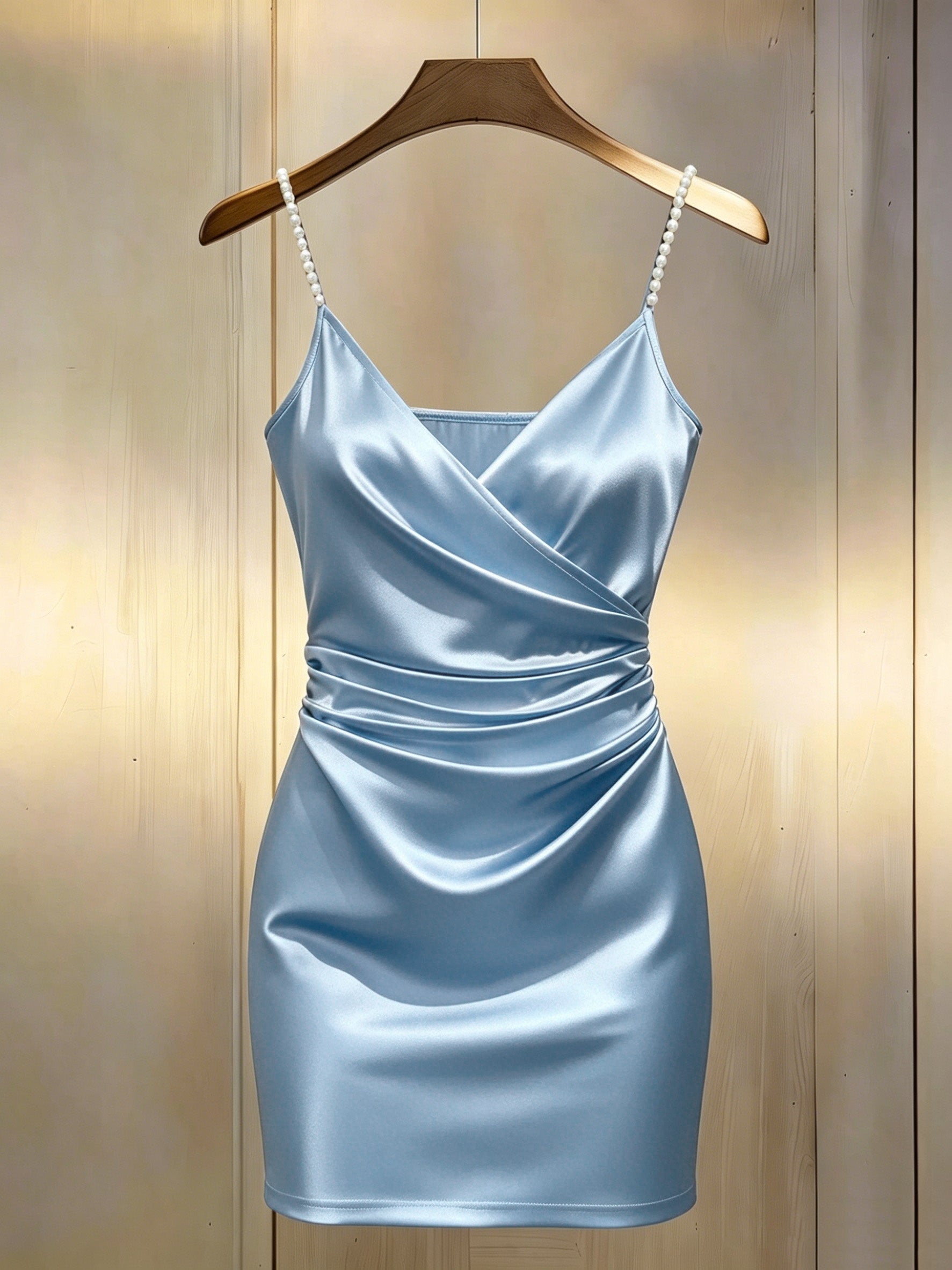 Pearl Strap Wrap Mini Homecoming Dress