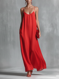 Spaghetti Strap V Neck Flowy Chiffon Maxi Dress