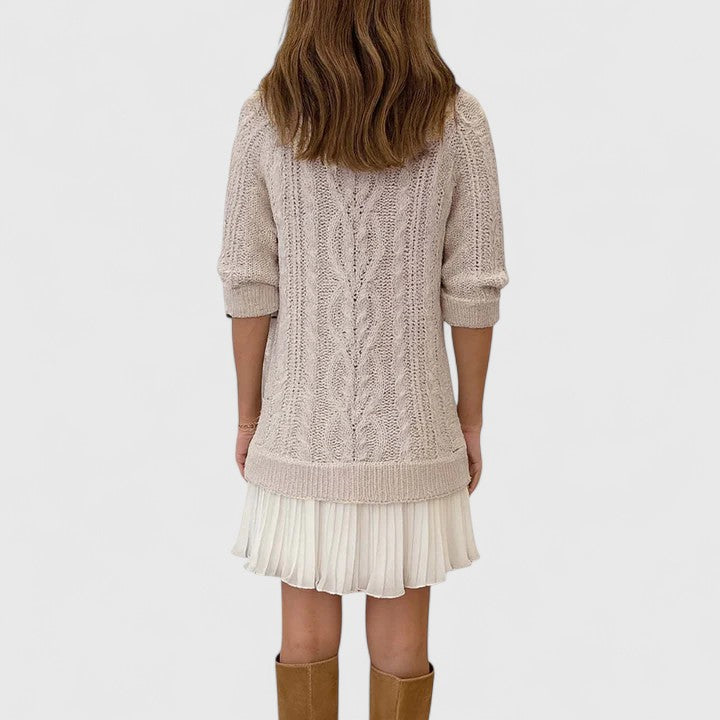 Ashlyndora | Women's Cable Knit Sweater Dress with Pleated Hem