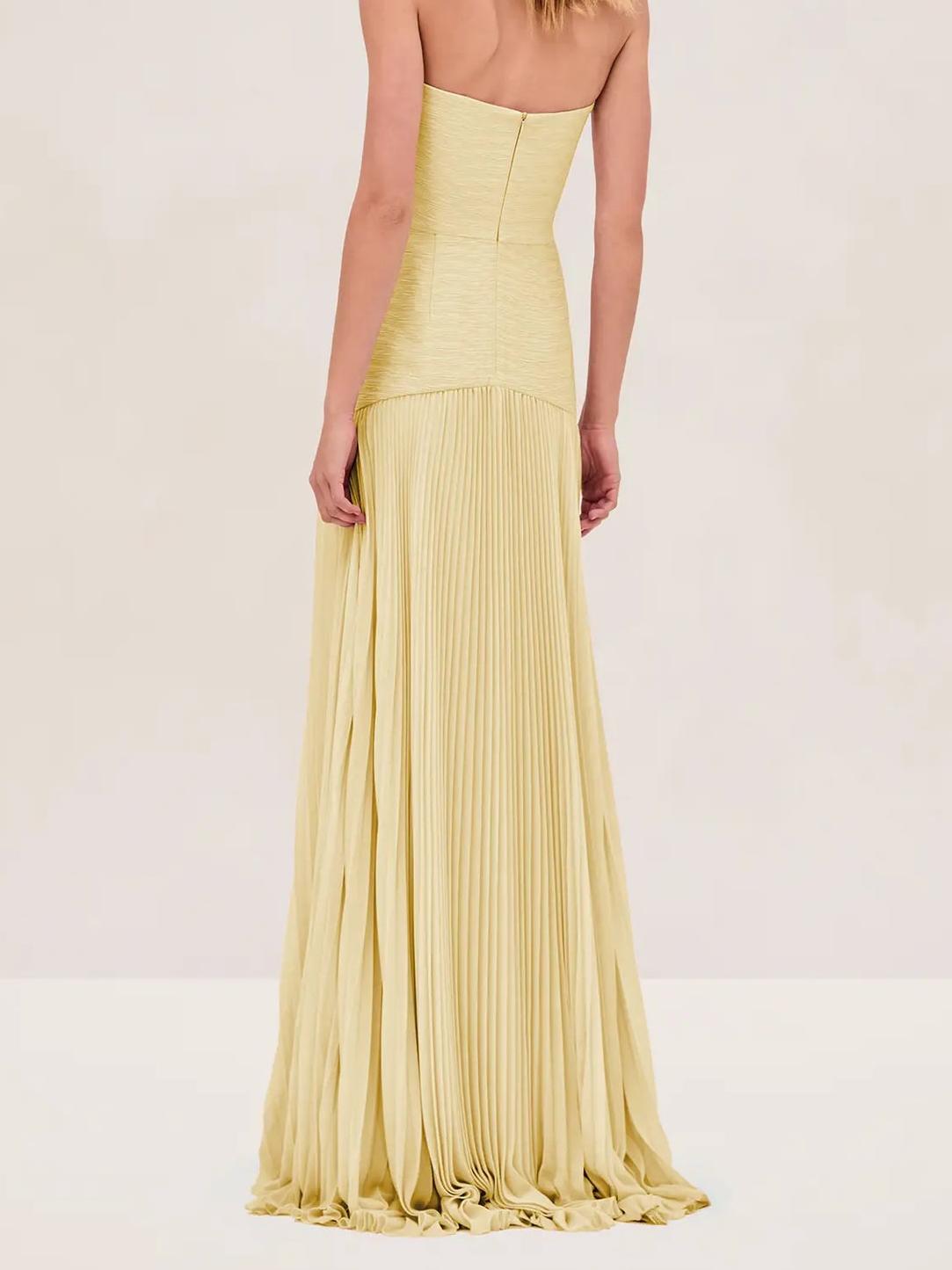 Strapless Ruched Bodice Pleated Chiffon Maxi Dress - Formal Evening Gown