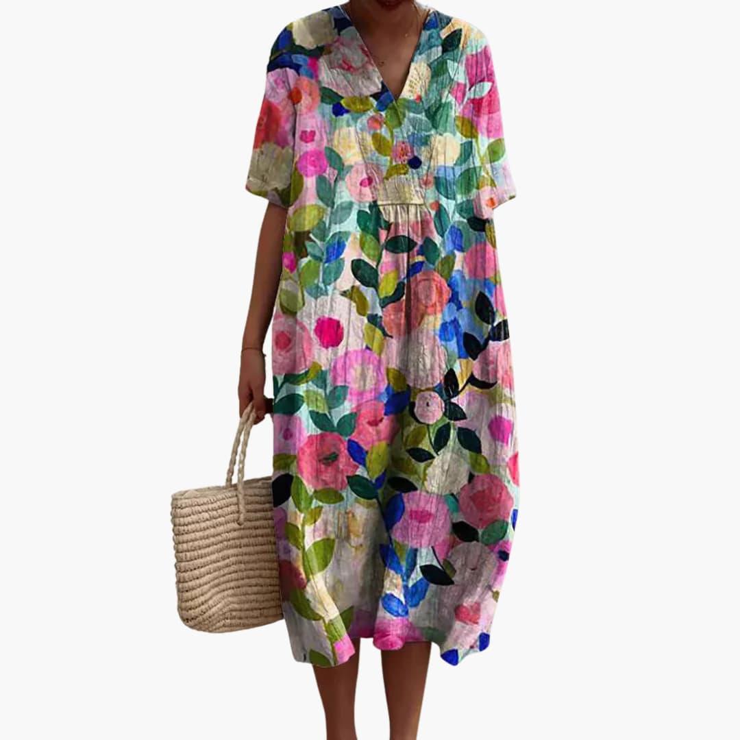 Floral V Neck Oversized Casual Midi Dress