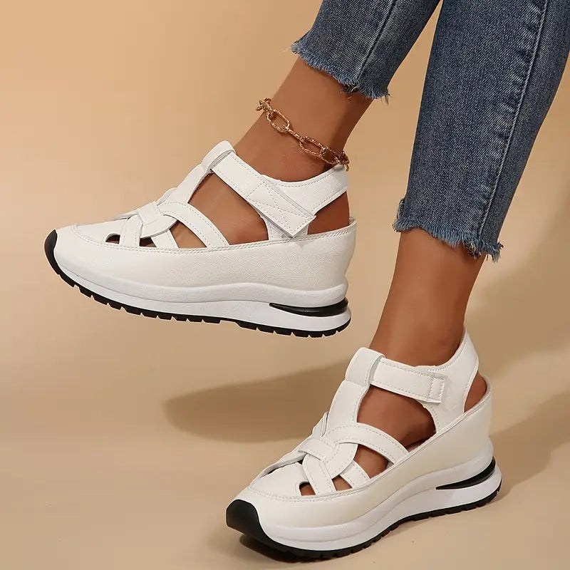 Woven Strap Velcro Closure Platform Casual Sandal