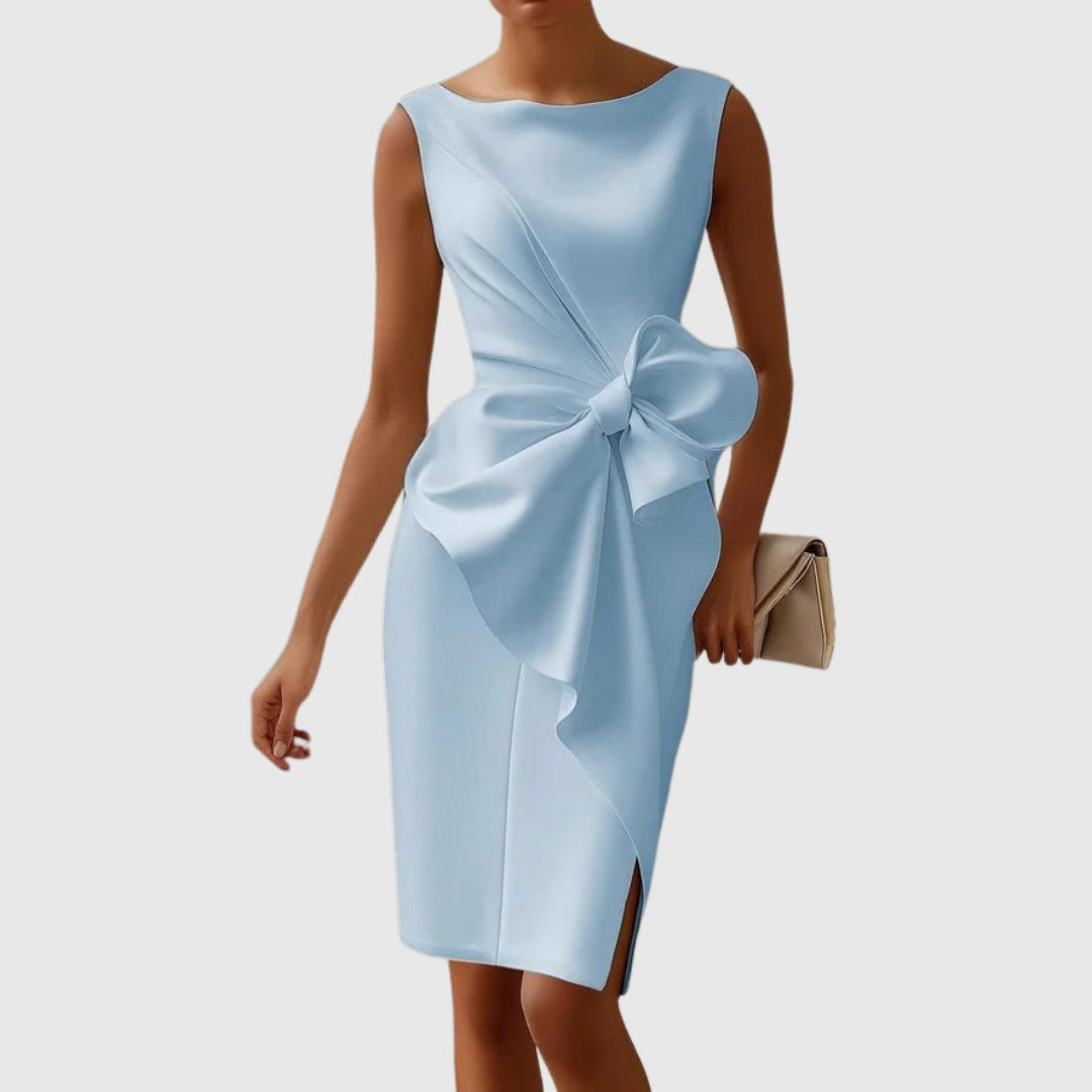Elegant Bow Detail Bodycon Midi Cocktail Evening Dress