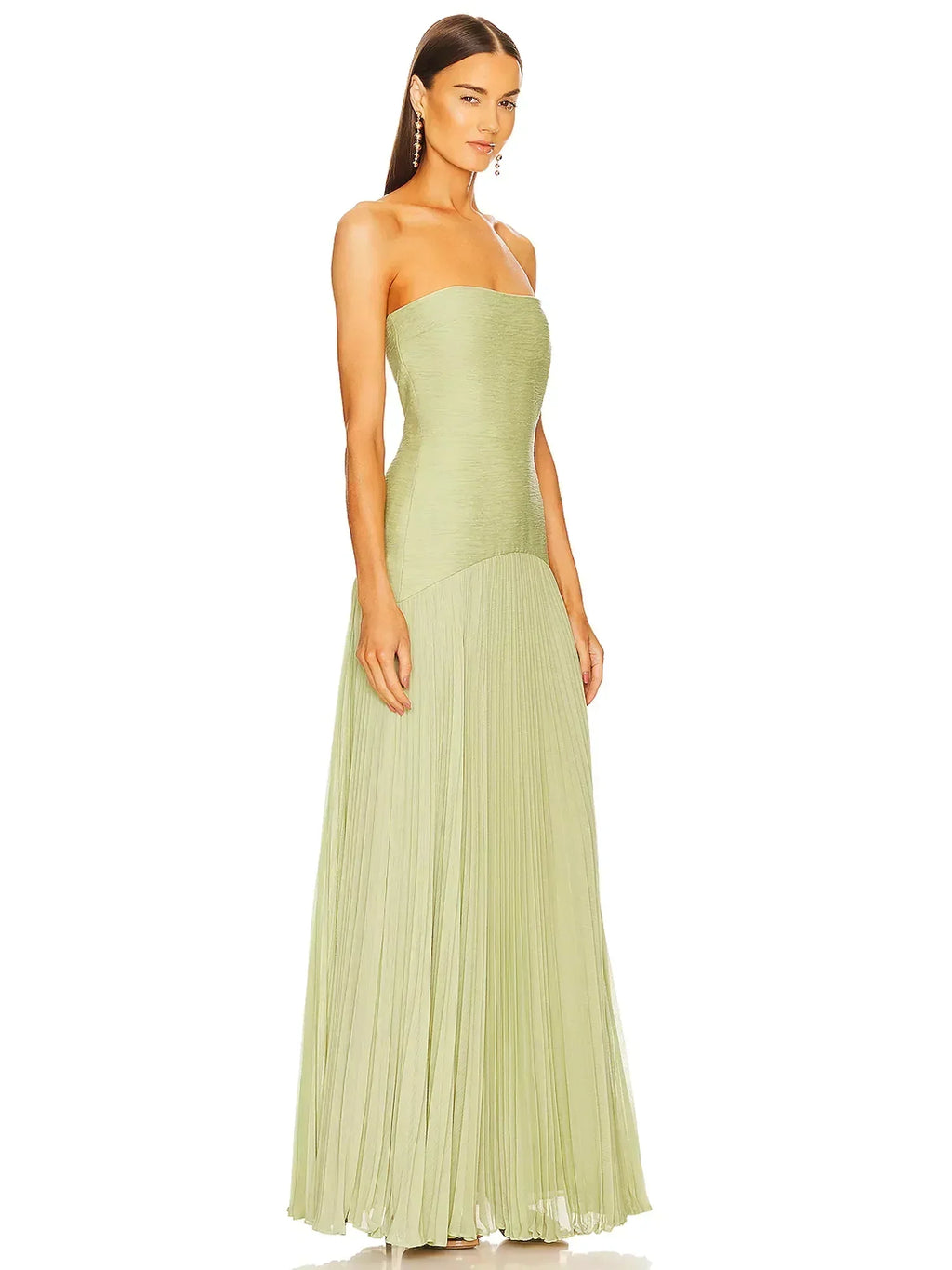 Strapless Ruched Bodice Pleated Chiffon Maxi Dress - Formal Evening Gown