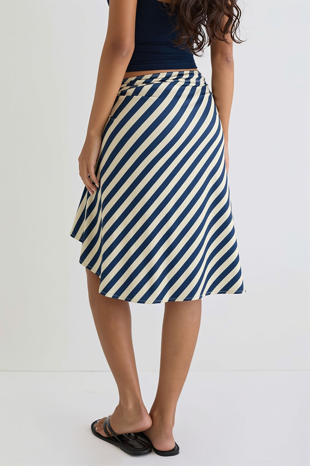 Elegant Striped Irregular Midi Skirt