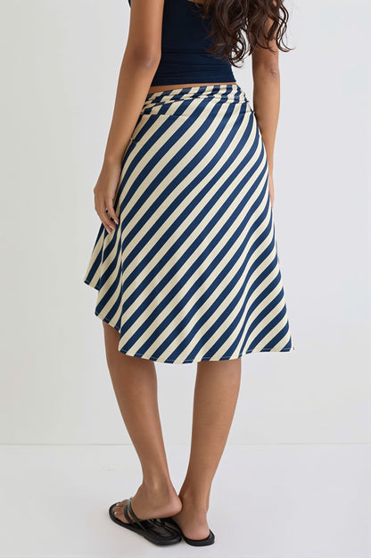 Elegant Striped Irregular Midi Skirt