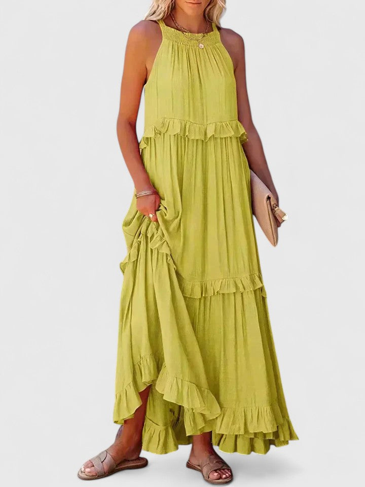 Sleeveless Tiered Maxi Summer Dress Ruffle Detail Loose Fit