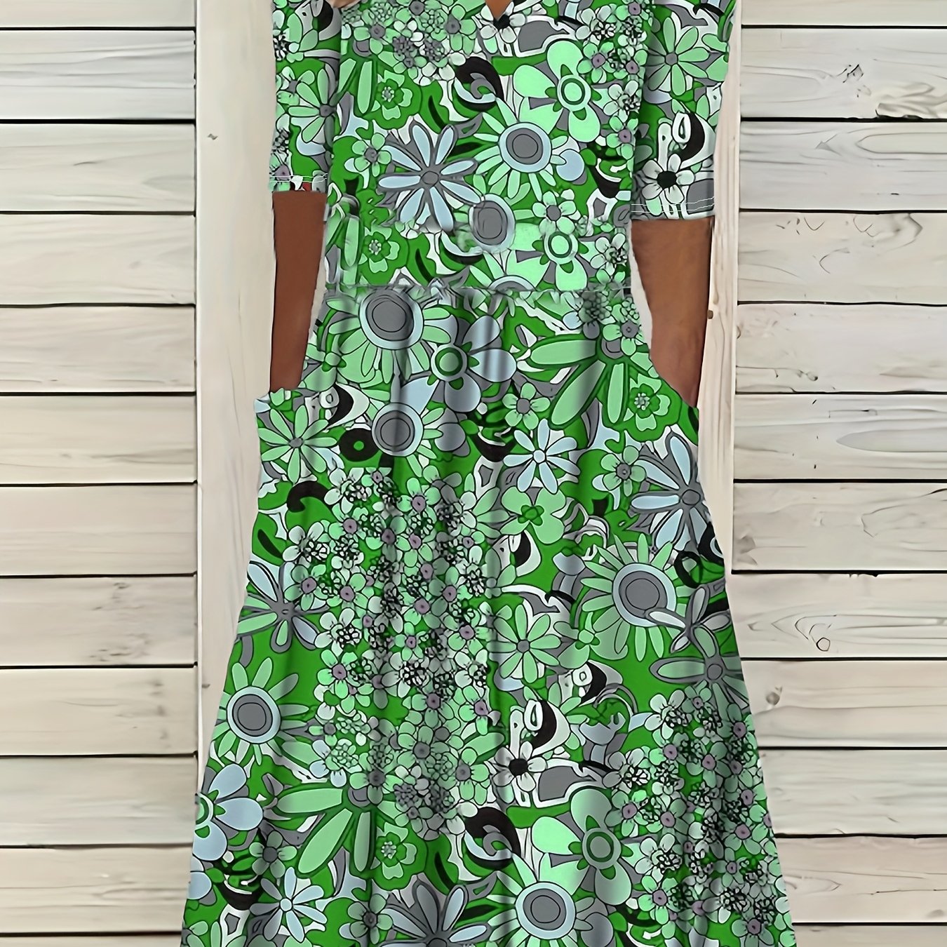 Gabi-Elegant Floral Print V-Neck Midi Dress
