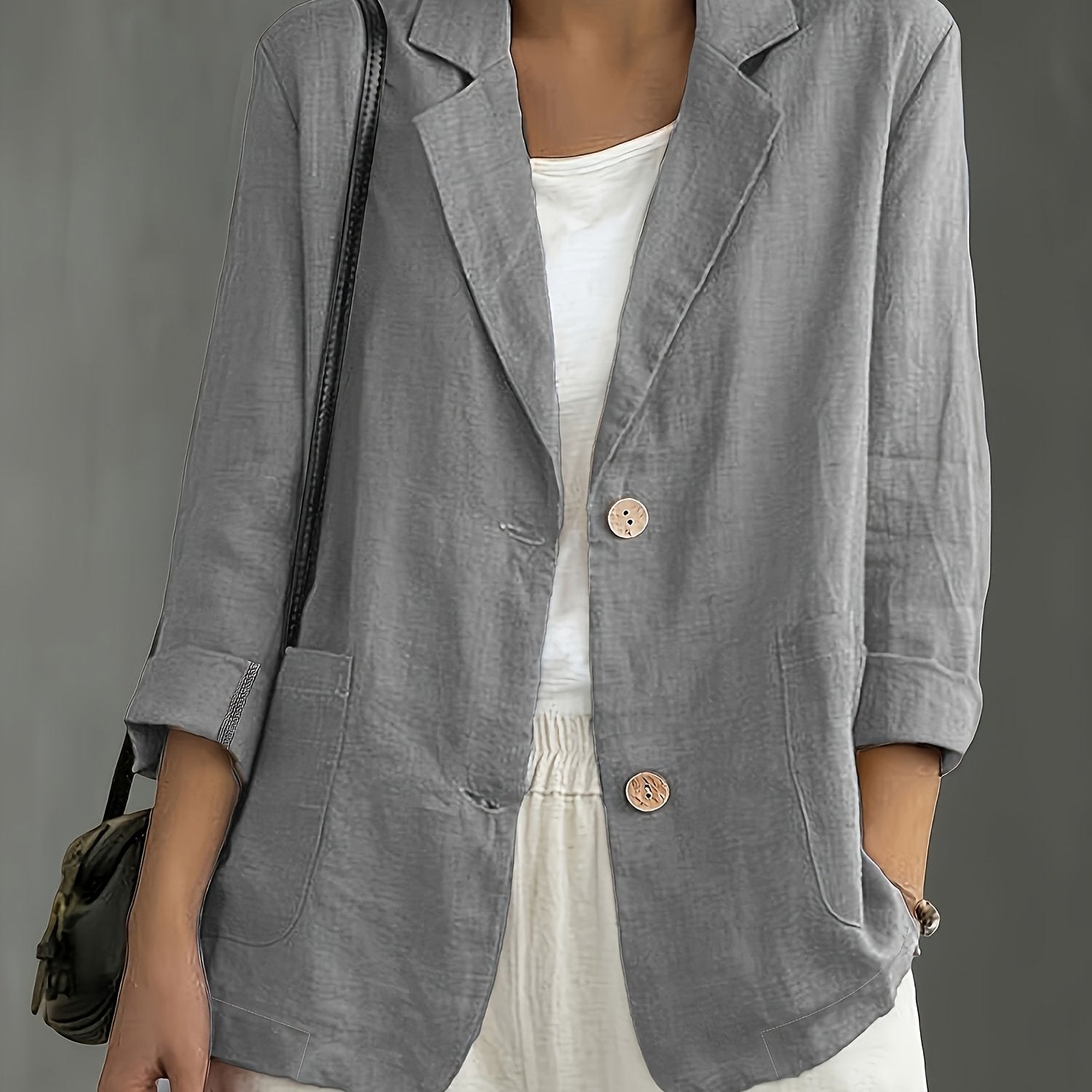 Tailored Linen Blazer with Patch Pockets for Casual Style