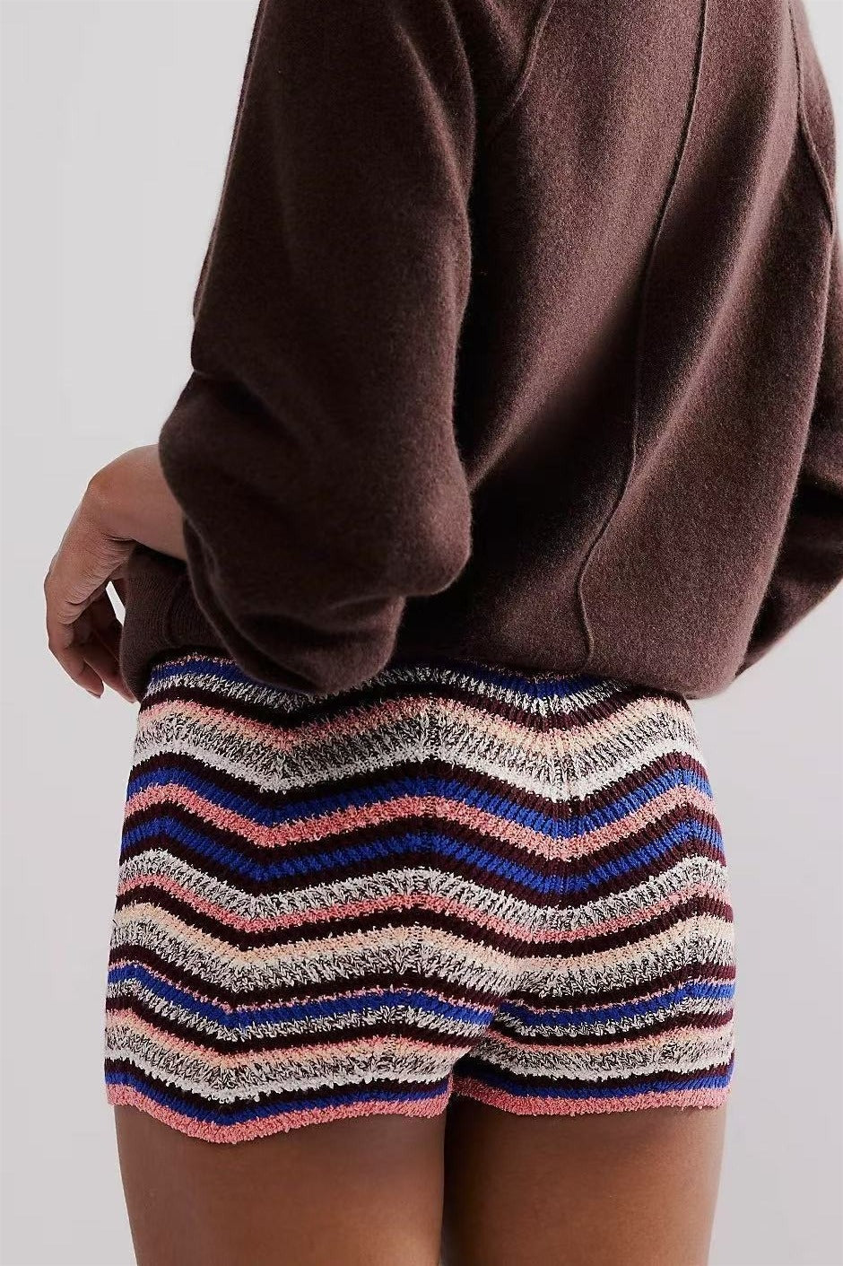 Rainbow Color Block Knit Slim Shorts