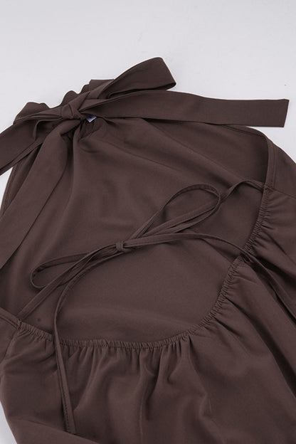 Vintage Solid Pleated Sexy Halter Mini Dress