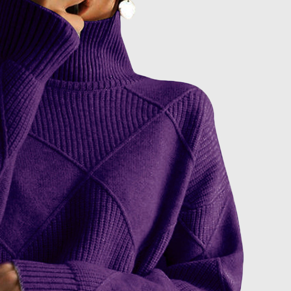 Angela | Women's Roll Neck Sweater with Diagonal Seam Detail