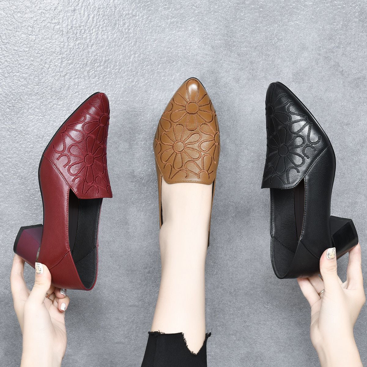 Tonette - Soft Vegan Leather Embroidered Pumps