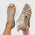 Crystal Studded Cut Out Zip Back Gladiator Wedge Sandal