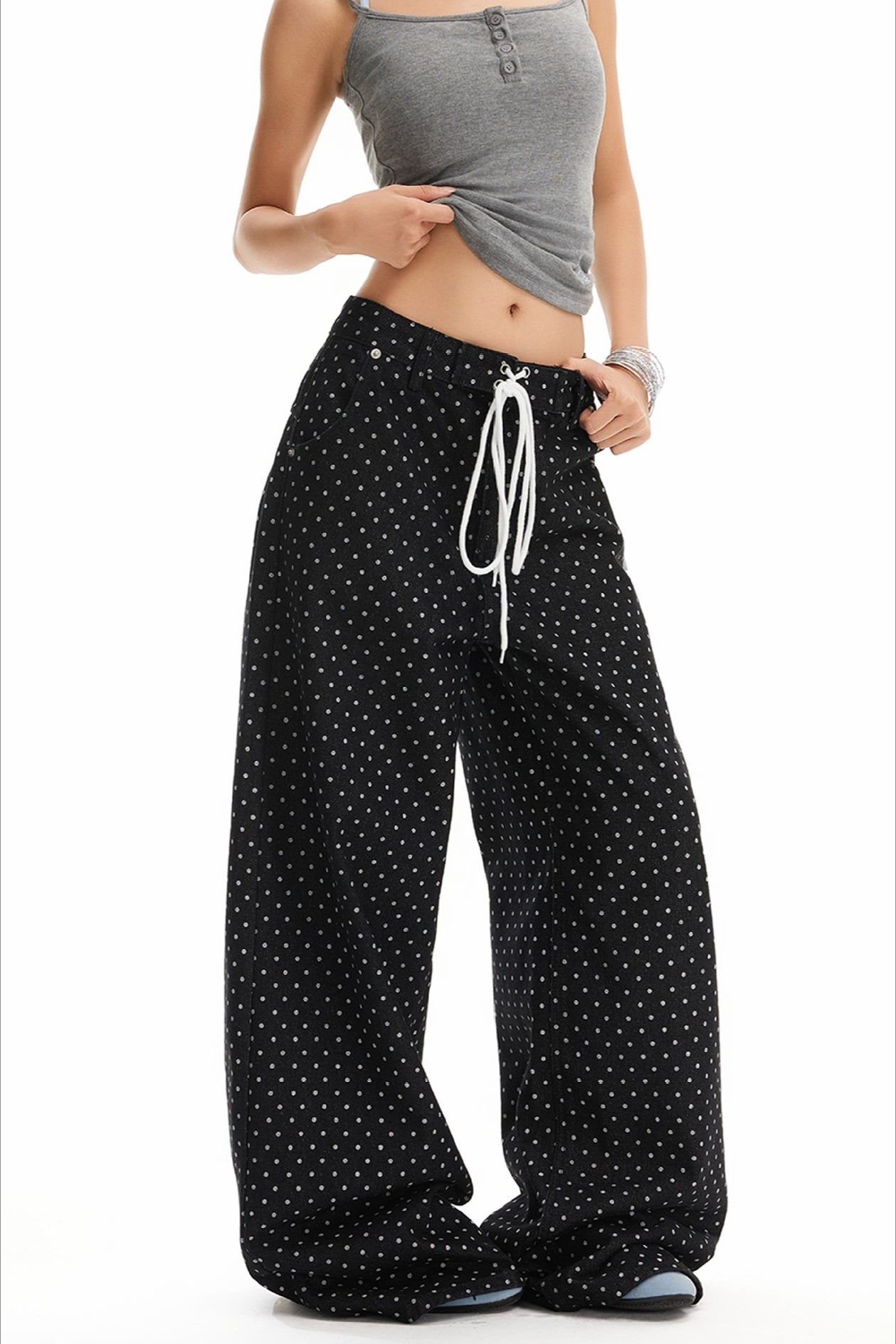 Retro Polka Dot Loose Straight Jeans