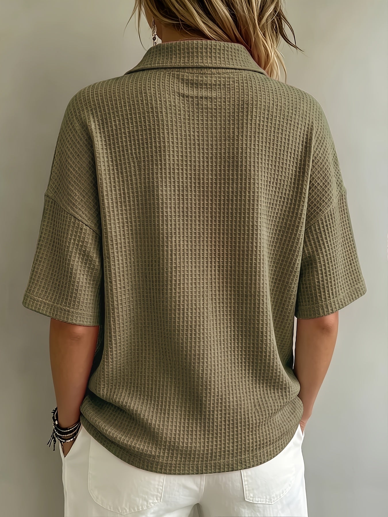Oversized Waffle Knit Polo Top for Casual Style