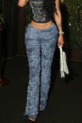 Distressed Ripped Texture Flared Pants