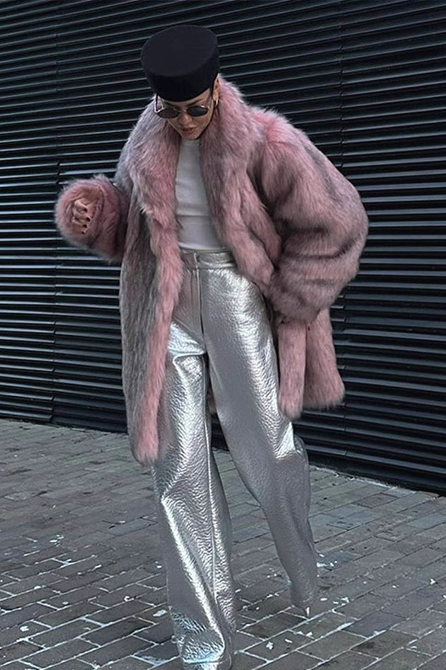 Woman wearing Plush Open-Front Faux-Fur Coat from Hicosy — view 6