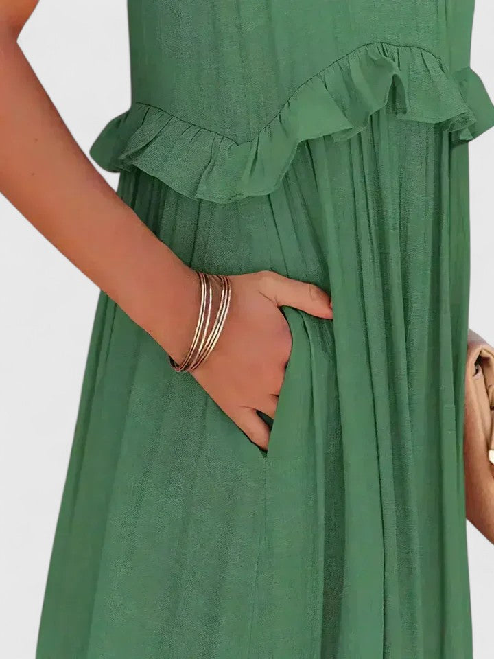 Sleeveless Tiered Maxi Summer Dress Ruffle Detail Loose Fit