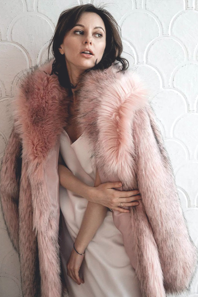 Woman wearing Plush Open-Front Faux-Fur Coat from Hicosy