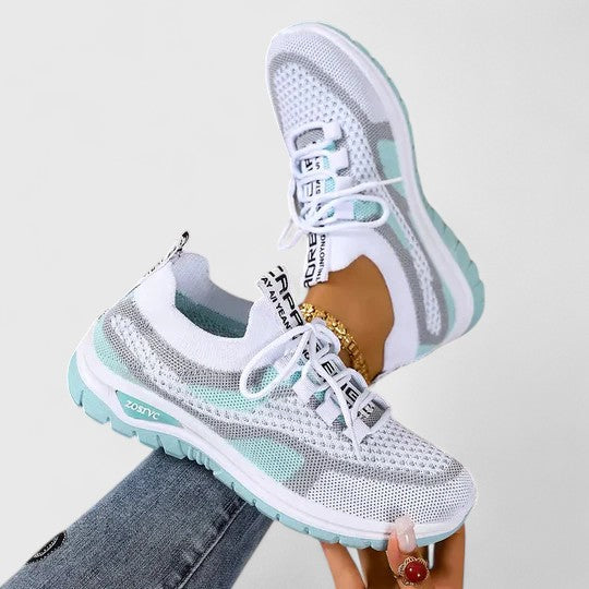 Colorblock Mesh Text Tab Lace Up Cushioned Running Sneaker