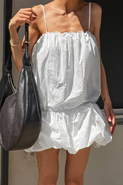 Cotton Cami Dress Ruched Waist Puff Mini Dress