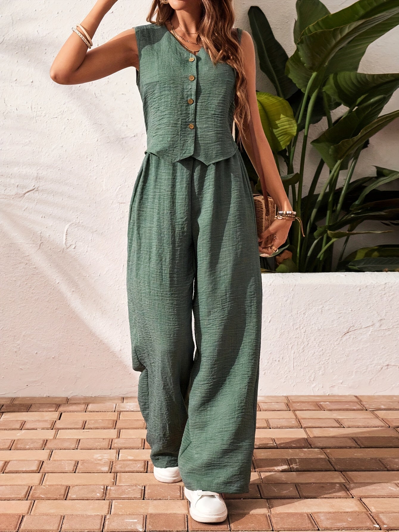 Sleeveless Wide Leg Two Piece Set