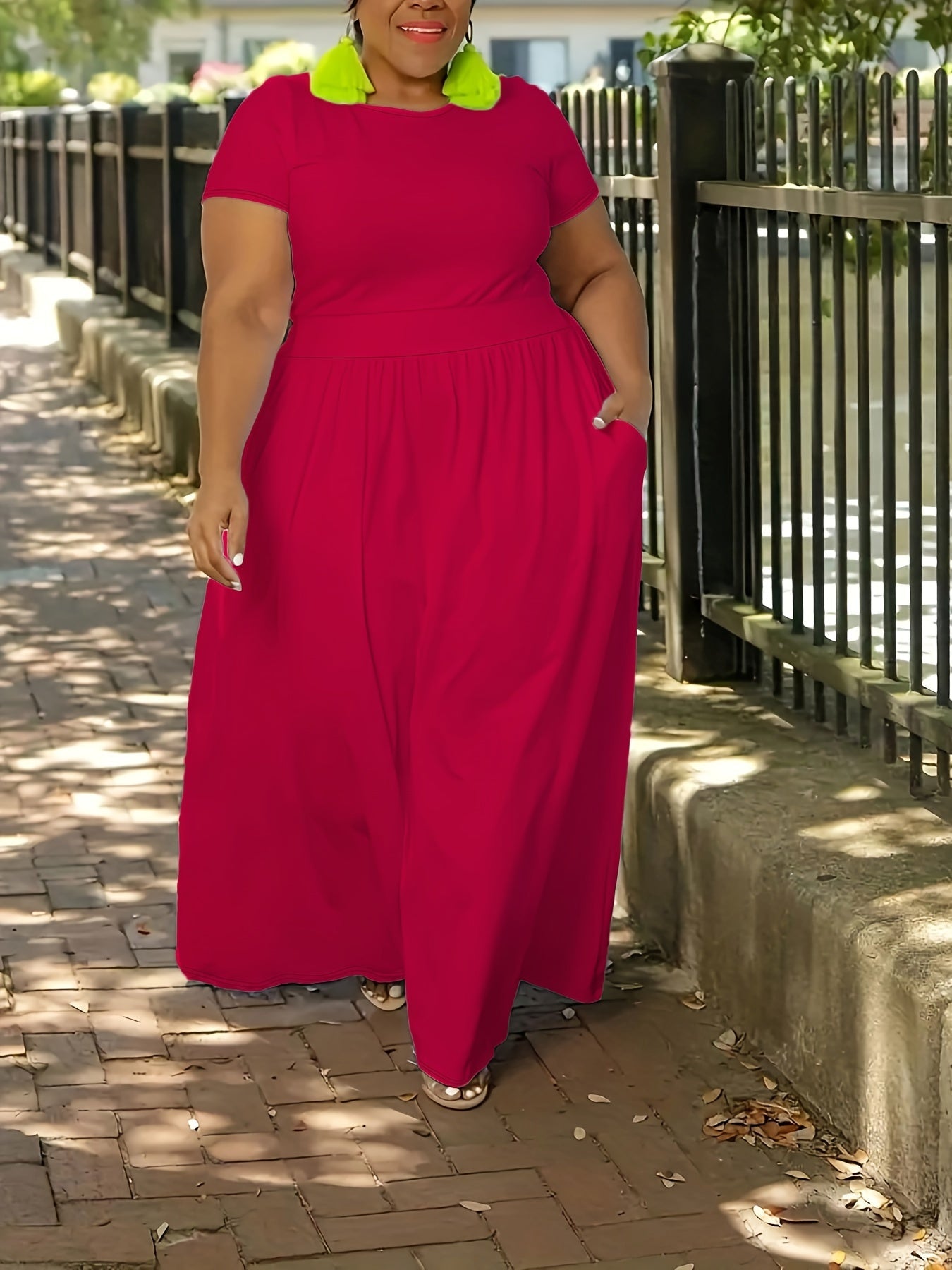 Plus Size Short Sleeve Flowy Maxi Dress