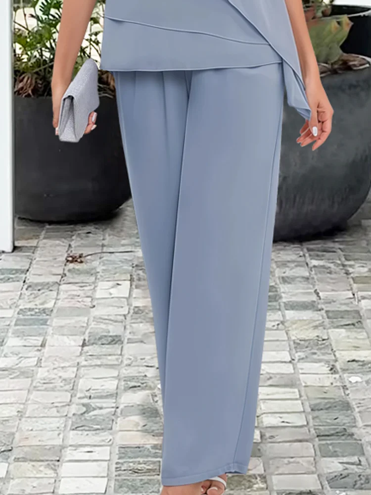 Chiffon Cape Top Trouser Two Piece Set - Formal Occasion
