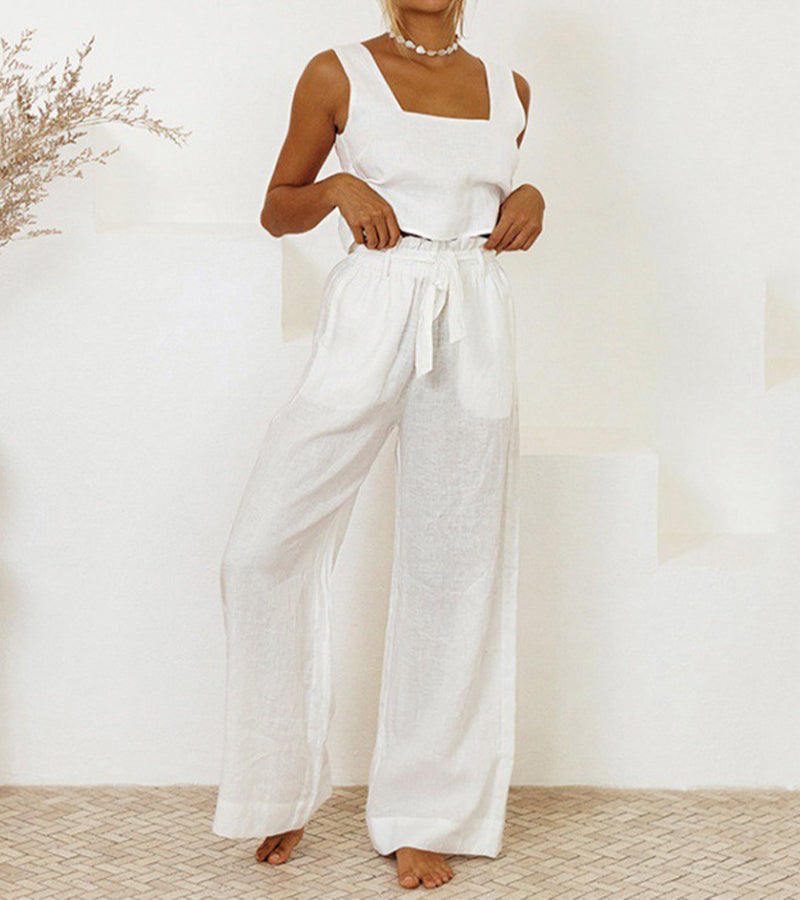 Megan - Minimalist Top And Wide-Leg Pants Set