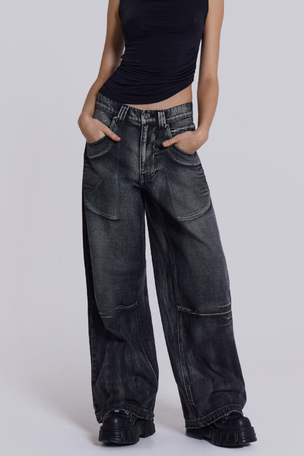 Vintage Faded Wing Print Baggy Jeans