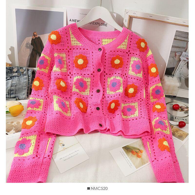 Multihued Y2K Baggy Crochet Knit Cardigan – view 2