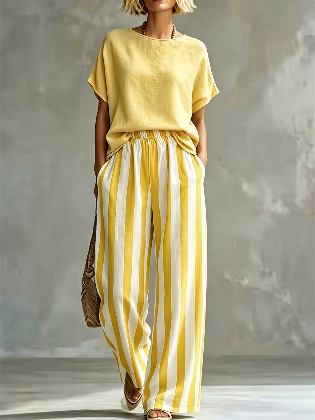 Striped Wide Leg Two Piece Set for Vacation Style
