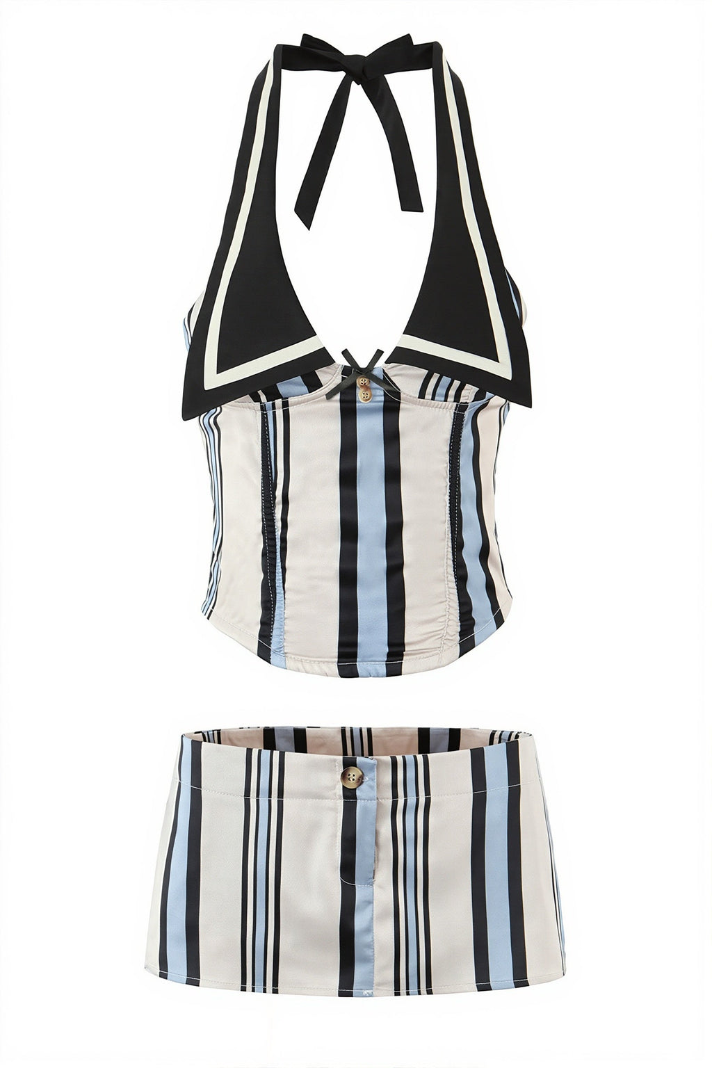 Sexy Digital Striped Halter Top Bodycon Mini Skirt Sets