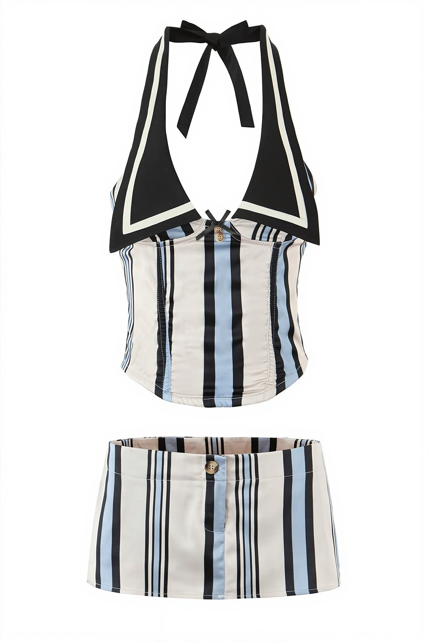 Sexy Digital Striped Halter Top Bodycon Mini Skirt Sets