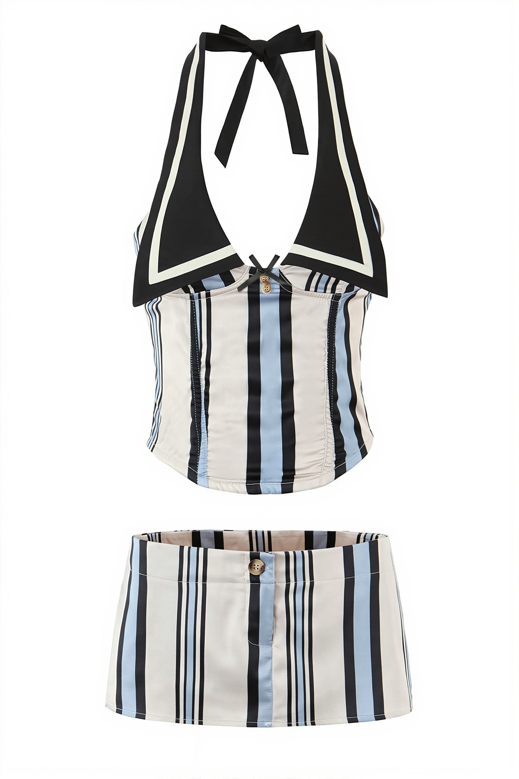 Sexy Digital Striped Halter Top Bodycon Mini Skirt Sets