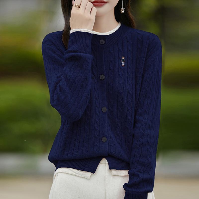 Stitched Small Bear Baggy Cashmere O-Neck Cardigan – view 3