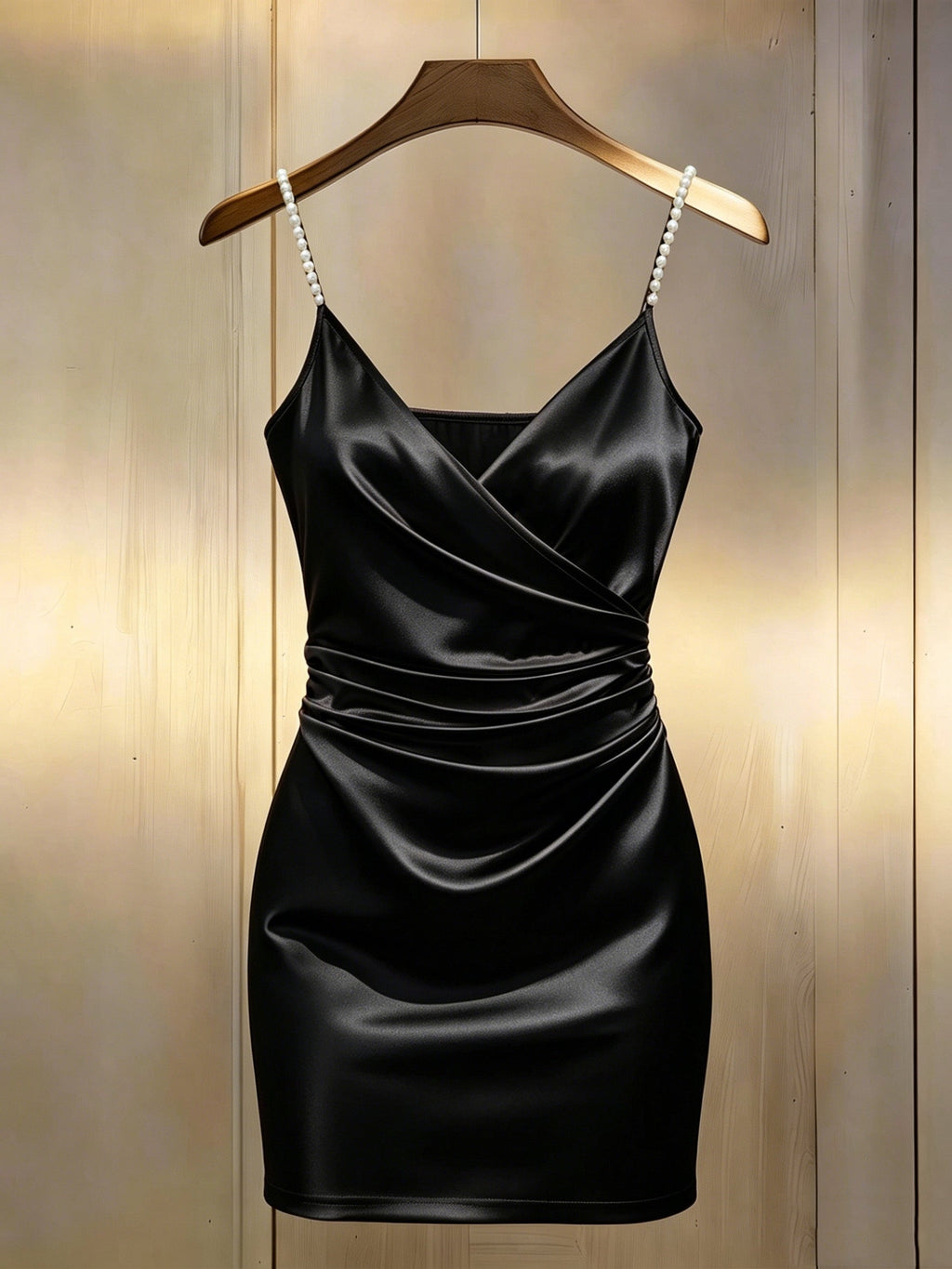 Pearl Strap Wrap Mini Homecoming Dress