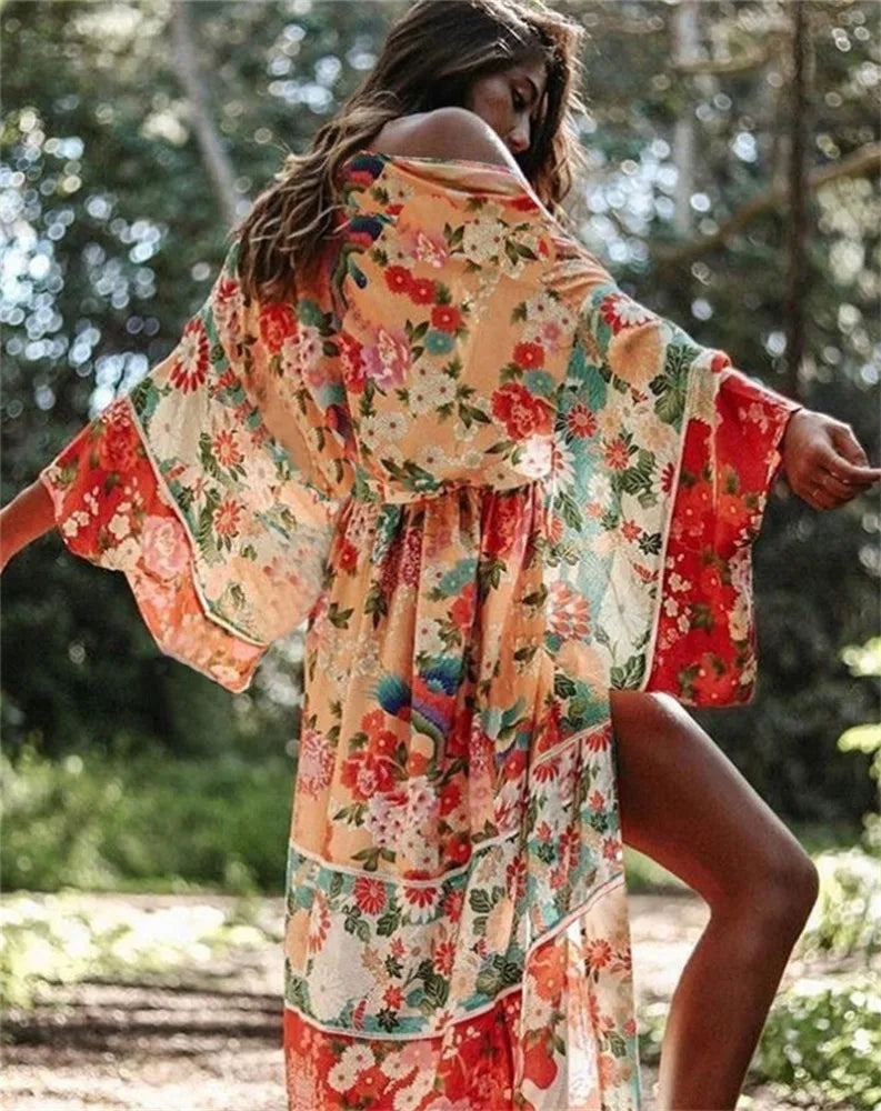 Sheer Leopard Print Kimono Bohemian Beach Cover up