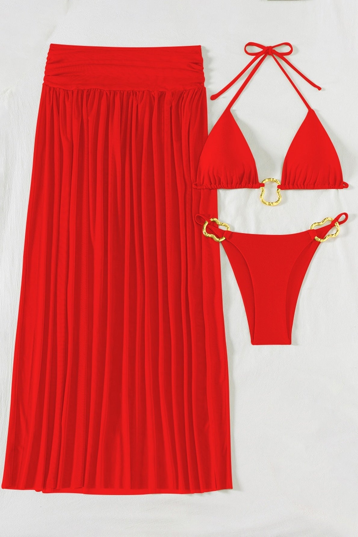 Ruched Fitted Three Piece Swim Set