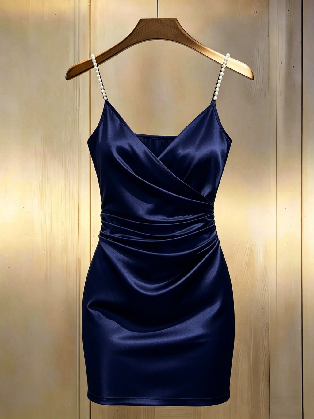 Pearl Strap Wrap Mini Homecoming Dress