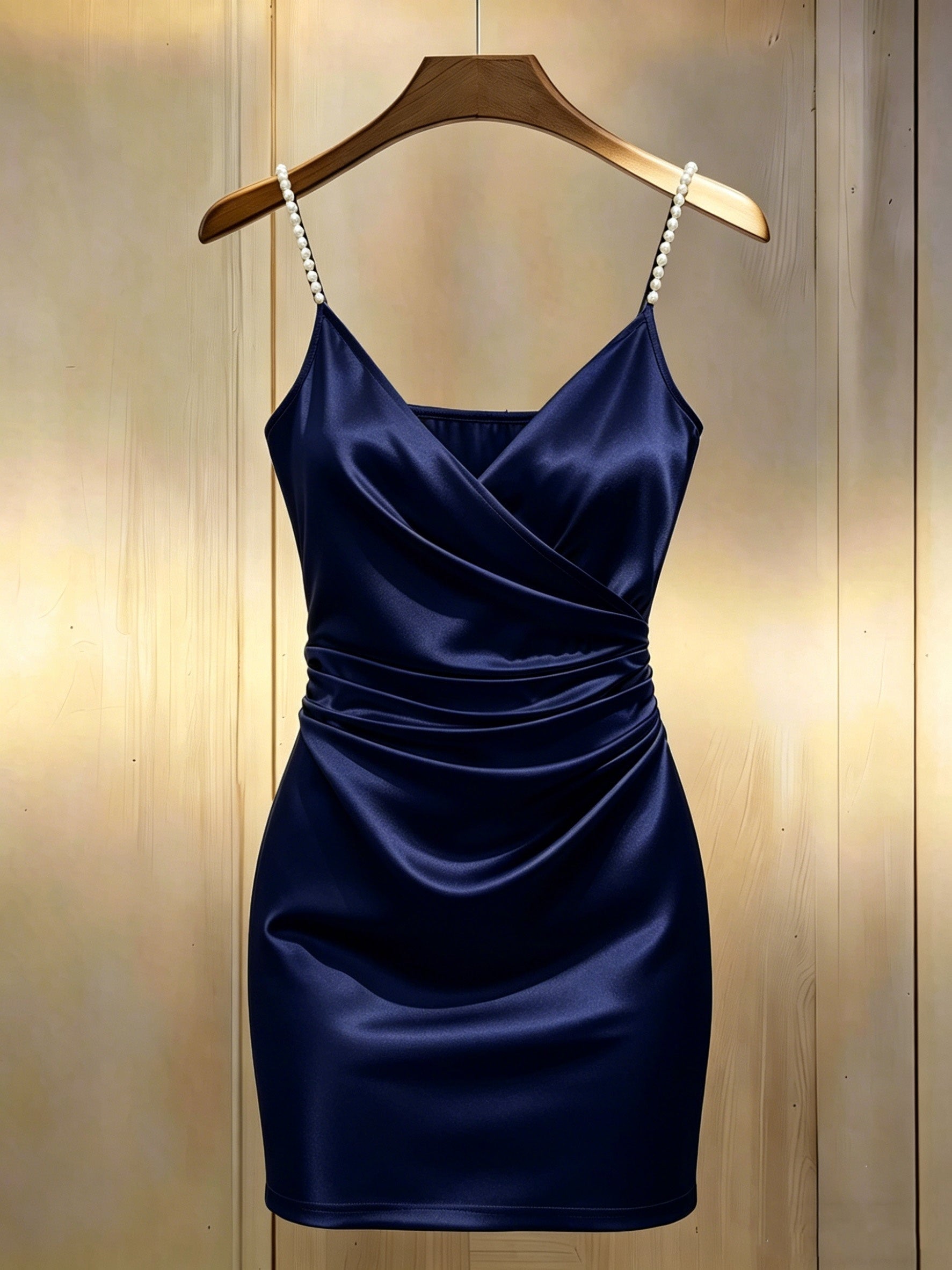 Pearl Strap Wrap Mini Homecoming Dress