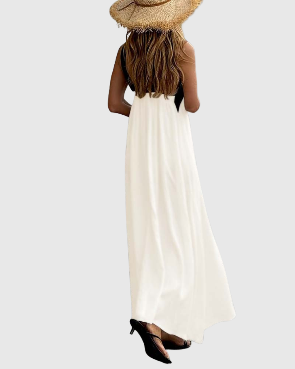 Colorblock Cross Halter Neck Sleeveless Flowy Maxi Dress